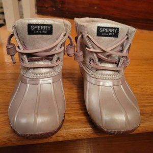 Child's Sperry Saltwater Sparkle Textile Rain Boot